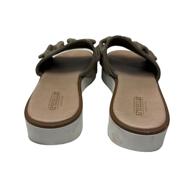 Seychelles Axis Taupe Suede Ruffle Slides Sandals Size 7.5 - Picture 8 of 9